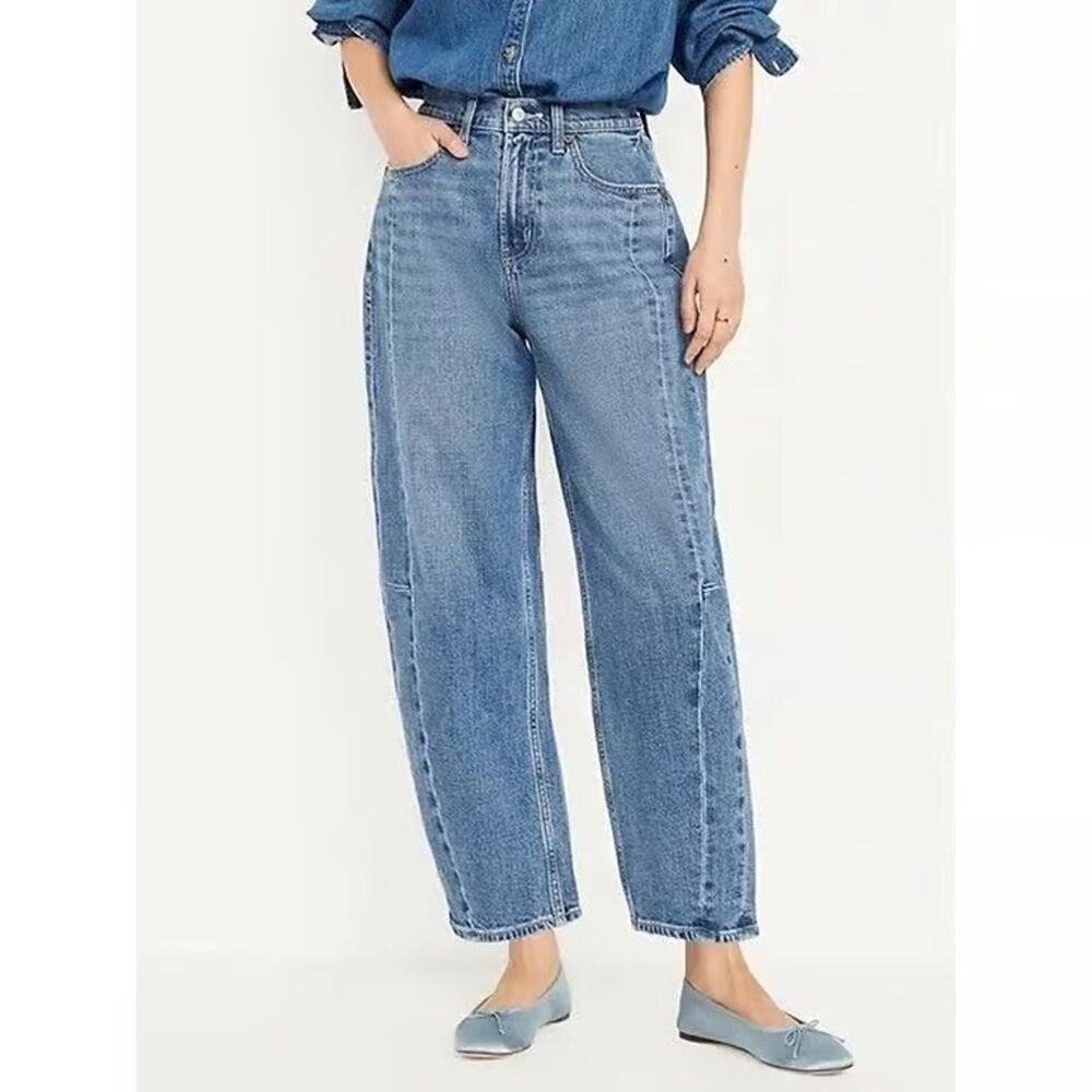 Old Navy High-Rise Crop Barrel Leg Baggy Jeans Size 14 In Pansy Wash Trendy